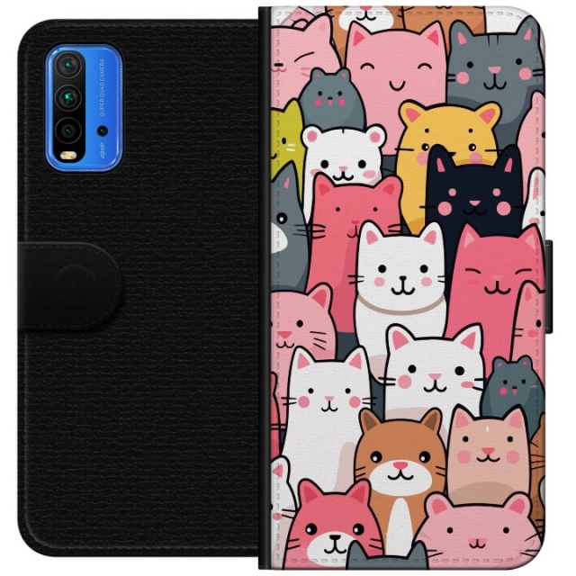 Tegnebogsetui til Xiaomi Redmi Note 9 4G med Katte mønster motiv