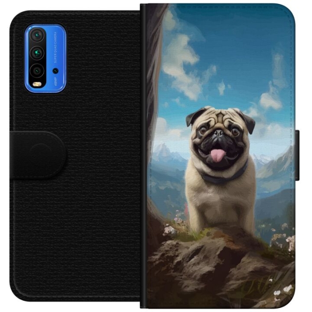 Tegnebogsetui til Xiaomi Redmi Note 9 4G med Glad Hund motiv