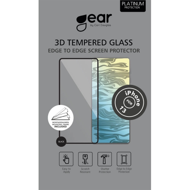 Gear Skærmbeskyttelse Hærdet Glas 3D Platinum Curved Black Frame - iPhone 13/13 Pro/14/16e