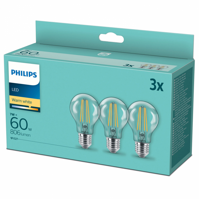 3-pack LED E27 Normal Klar 60W