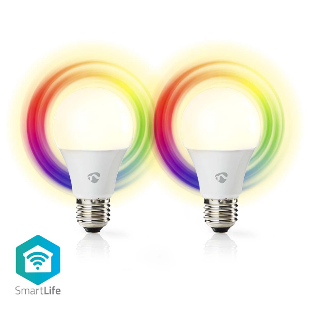Nedis SmartLife Fuld Farve Pære | E27 | 806 lm | 9 W | RGB / Varm til kølig hvid | 2700 - 6500 K | Android™ / IOS | Pære | 2 stk
