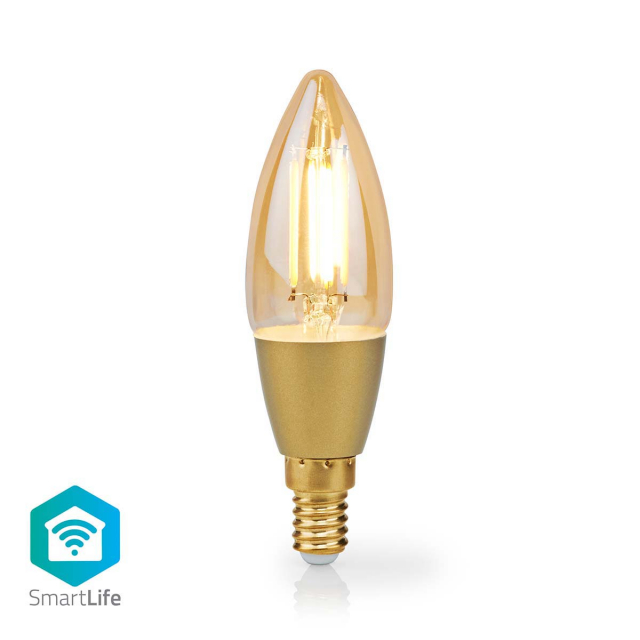 Nedis SmartLife LED Glødepære | E14 | 470 lm | 4.90 W | Varm Hvid | 1800 - 3000 K | Glas | Android™ / IOS | Stearinlys | 1 stk