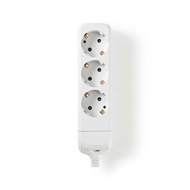 Nedis Udvidelse Socket | Stikprop med sidebens jord / Type F (CEE 7/7) | 3-vejs | 3680 W | 16 A | Slags jordforbindelse: Sidekontakter | 230 V AC 50/60 Hz | Kontakt Vinkel: 45 ° | Uden Kabel | Hvid