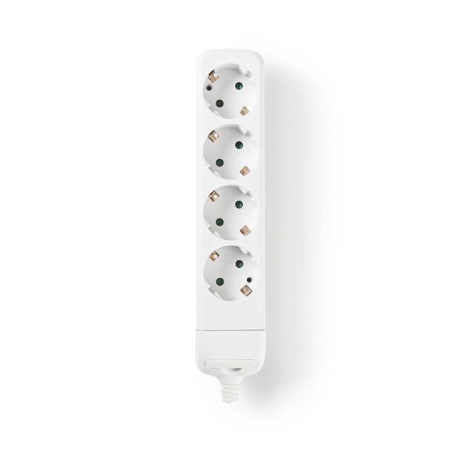 Nedis Udvidelse Socket | Stikprop med sidebens jord / Type F (CEE 7/7) | 4-vejs | 3680 W | 16 A | Slags jordforbindelse: Sidekontakter | 230 V AC 50/60 Hz | Kontakt Vinkel: 45 ° | Uden Kabel | Hvid