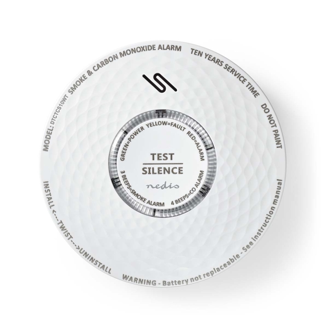 Nedis Smoke & kuliltealarm | Batteri | Batteri levetid op til: 10 År | EN 14604 | Med testknap | 85 dB | ABS | Hvid