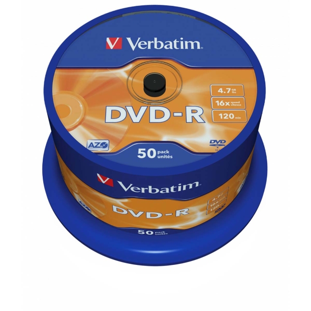 DVD-R AZO 16x 4.7GB 50 Pack Spindel Mat Sølv