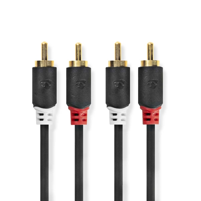 Nedis Stereo Audio kabel | 2x RCA Hanstik | 2x RCA Hanstik | Guldplateret | 5.00 m | Runde | Antracit | Box