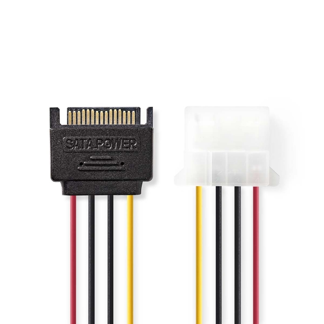 Nedis Intern Strømkabel | SATA 15-Pin Han | Molex Hun | Guldplateret | 0.15 m | Runde | PVC | Flerfarvet | Konvolut