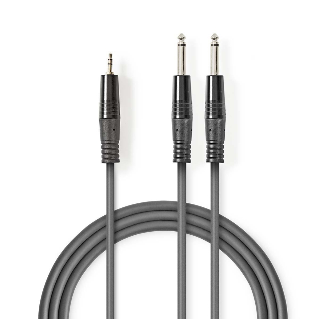 Nedis Stereo Audio kabel | 2x 6.35 mm Hanstik | 3.5 mm Hanstik | Nikkelplateret | 3.00 m | Runde | Mørkegrå | Kartonhylster