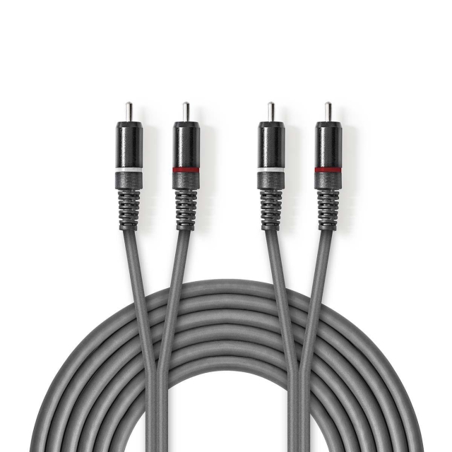 Nedis Stereo Audio kabel | 2x RCA Hanstik | 2x RCA Hanstik | Nikkelplateret | 3.00 m | Runde | Mørkegrå | Kartonhylster