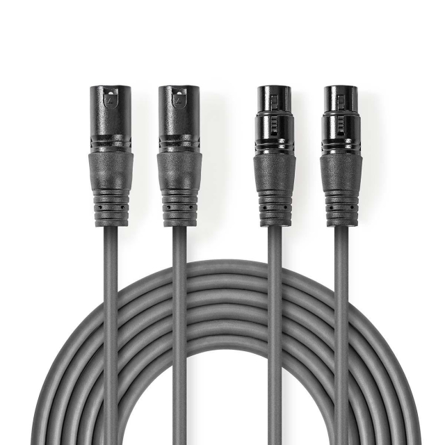 Nedis Balanceret Audio kabel | 2x XLR 3-Pin Hanstik | 2x XLR 3-Pin Hunstik | Nikkelplateret | 0.50 m | Runde | PVC | Mørkegrå | Kartonhylster