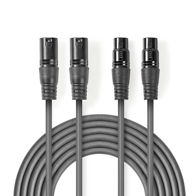 Nedis Balanceret Audio kabel | 2x XLR 3-Pin Hanstik | 2x XLR 3-Pin Hunstik | Nikkelplateret | 3.00 m | Runde | PVC | Mørkegrå | Kartonhylster