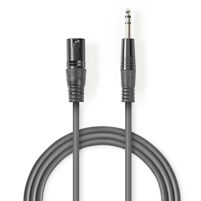 Nedis Balanceret Audio kabel | XLR 3-Pin Han | 6.35 mm Hanstik | Nikkelplateret | 5.00 m | Runde | PVC | Mørkegrå | Kartonhylster