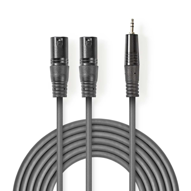 Nedis Balanceret Audio kabel | 2x XLR 3-Pin Hanstik | 3.5 mm Hanstik | Nikkelplateret | 1.50 m | Runde | PVC | Mørkegrå | Kartonhylster