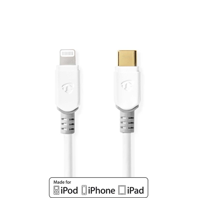 Nedis Lightning Kabel | USB 2.0 | Apple Lightning 8-pin | USB-C™ Han | 480 Mbps | Guldplateret | 1.00 m | Runde | PVC | Hvid | Box