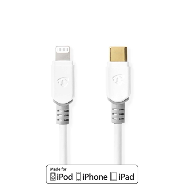 Nedis Lightning Kabel | USB 2.0 | Apple Lightning 8-pin | USB-C™ Han | 480 Mbps | Guldplateret | 2.00 m | Runde | PVC | Hvid | Window Box