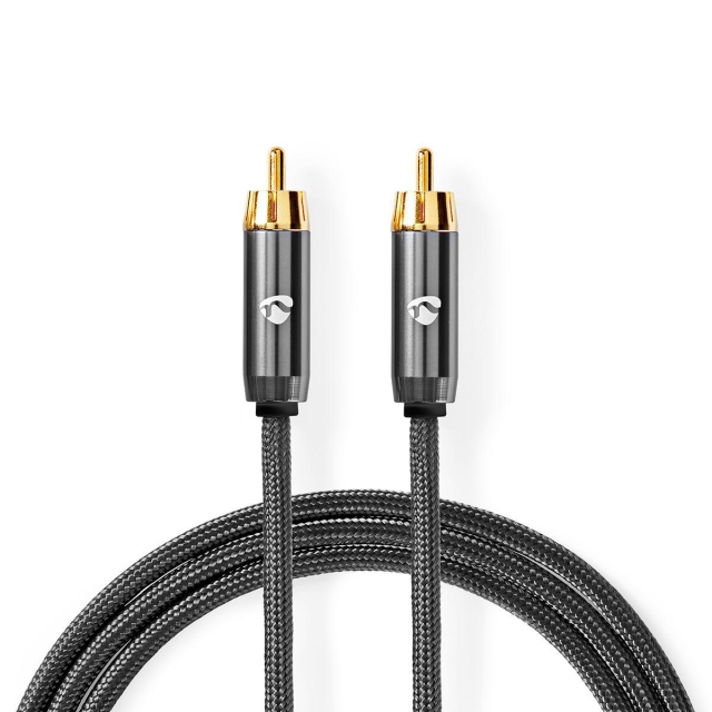 Nedis Subwoofer kabel | RCA Hanstik | RCA Hanstik | Guldplateret | 5.00 m | Runde | 4.5 mm | Antracit / Gun Metal Grå | Cover Box