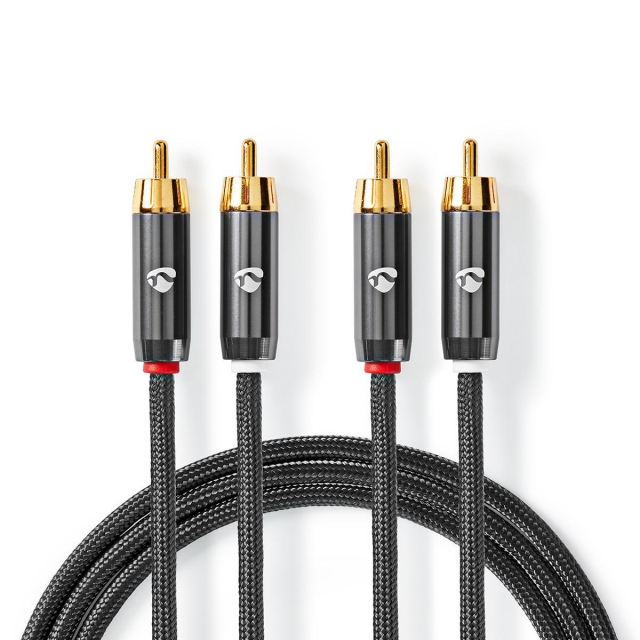 Nedis Stereo Audio kabel | 2x RCA Hanstik | 2x RCA Hanstik | Guldplateret | 1.00 m | Runde | Grå / Gun Metal Grå | Cover Window Box