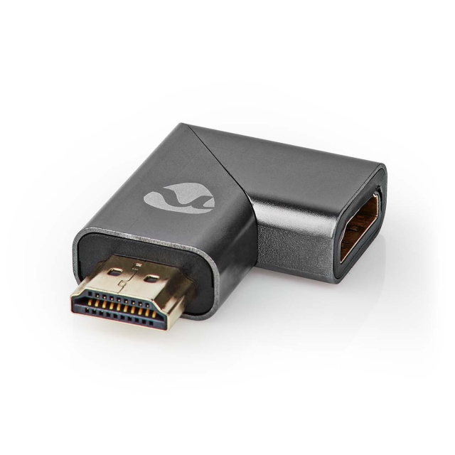 Nedis HDMI™ Adapter | HDMI™ Han / HDMI™ Stik | HDMI ™ -udgang | Guldplateret | Angled Right | Aluminium | Gun Metal Grå | 1 stk. | Cover Window Box