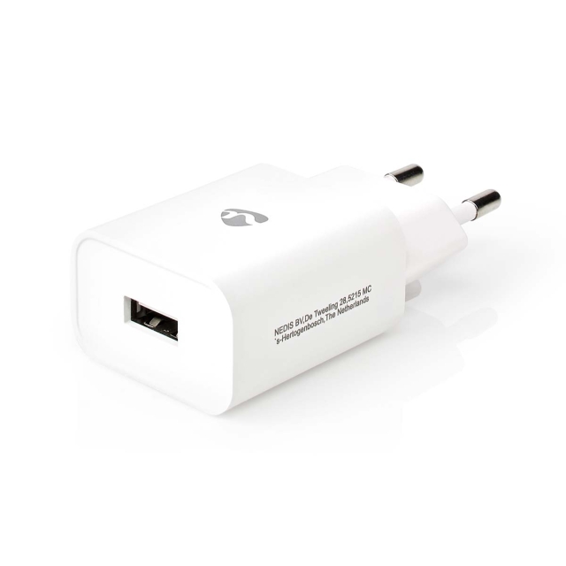 Nedis Vægoplader | 12 W | Hurtigopladningsfunktion | 1x 2.4 A A | Antal output: 1 | USB-A | Uden Kabel | Single Voltage Output | Hvid