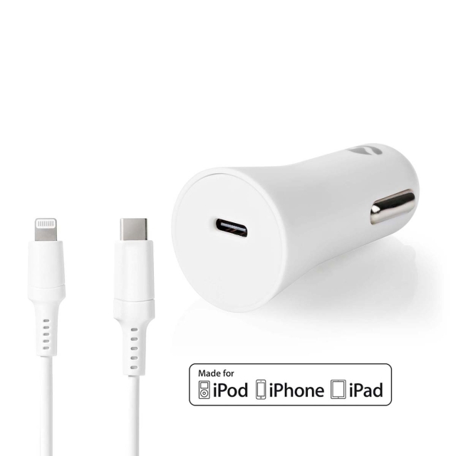 Nedis Biloplader | 20 W | 1.67 / 2.22 / 3.0 A | Antal output: 1 | Porttype: USB-C™ | Lightning 8-Pin (Loose) kabel | 1.00 m | Automatisk Valgt Spænding