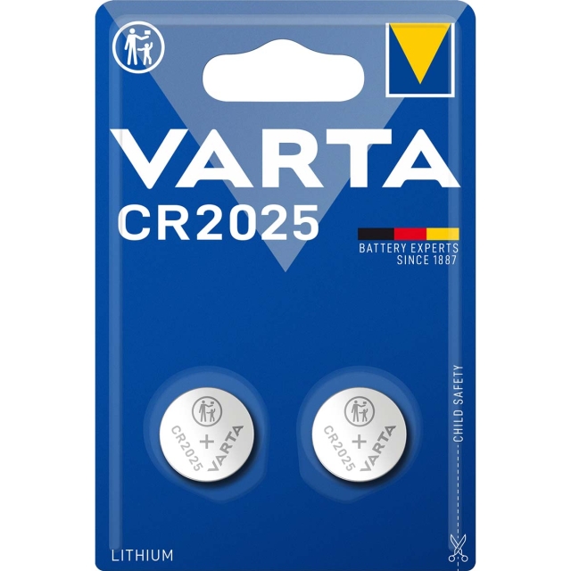Varta Lithium knapcellebatteri CR2025 | 3 V DC | 2-Blister | Sølv