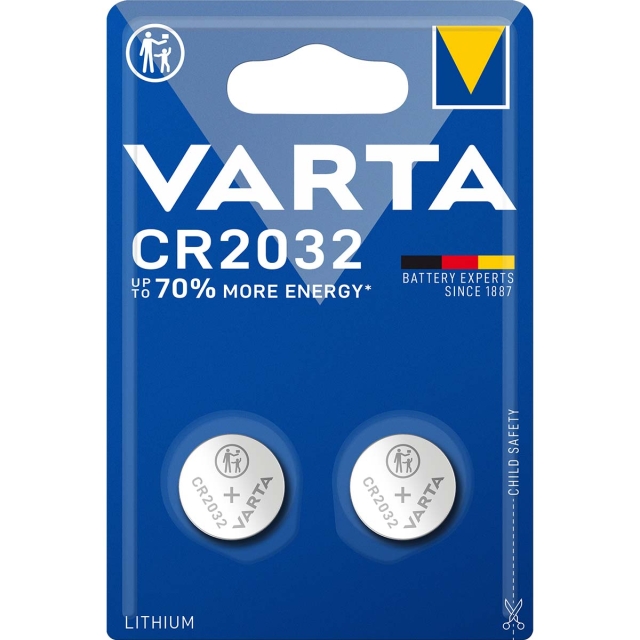 Varta Lithium knapcellebatteri CR2032 | 3 V DC | 230 mAh | 2-Blister | Sølv