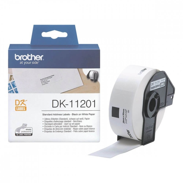 Brother Labels DK11201 29x90mm Sort på Hvid