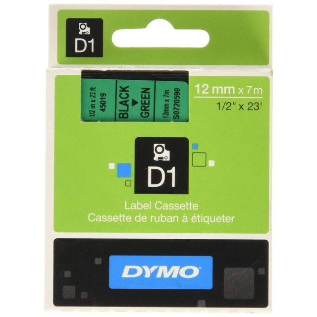 dymo Farvebånd S0720590 45019 12mm Sort på Grøn