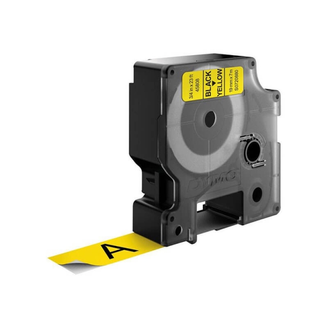 dymo Farvetape S0720880 45808 19mm Sort på Gul