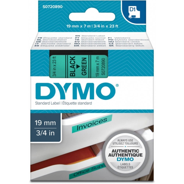 DYMO Farvetape S0720890 45809 19mm Sort på Grøn