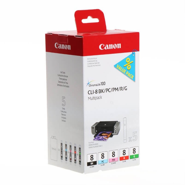 Canon Blæk 0620B027 CLI-8 Sort/Cyan/Magenta/Rød/Grøn