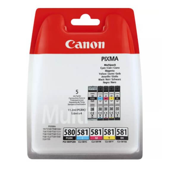 Canon Blæk Multipak 2078C005 PGI-580/CLI-581 Sort Pigment Sort Cyan Gul Magenta