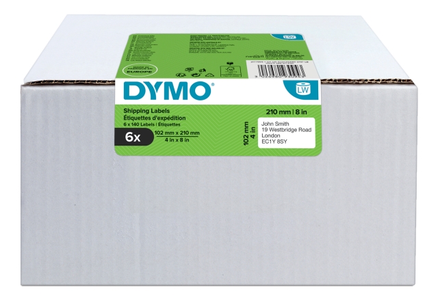 Dymo® LabelWriter 102x210mm, Vit, 6 Rullar x140 Etiketter