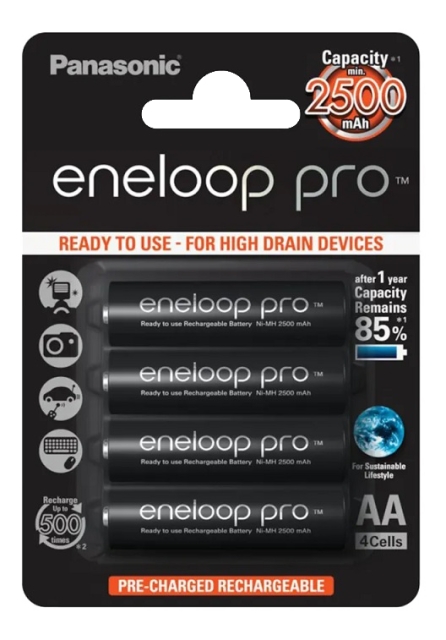 Eneloop Pro Batterier 4xAA 2450mAh BK-3HCDE/4BE