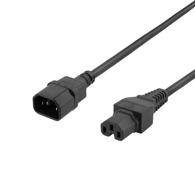 DELTACO extension cord IEC C15 - IEC C14, 3m, black