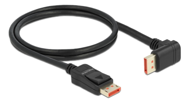 Delock DisplayPort cable male straight to male 90° downwards angled 8K 60Hz 1m, svart