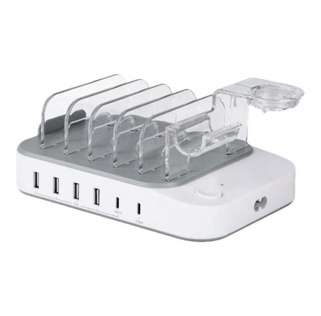 DELTACO USB charging station, 4x USB-A, 1x USB-C 2.4A, 1x USB-C PD 20W