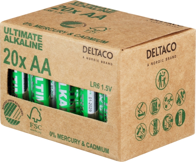 DELTACO Ultimate Alkaline AA-batteri, 20-pack