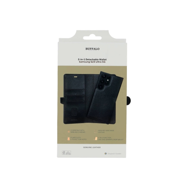 Buffalo Mobilcover Læder 2-i-1 Sort - Samsung S23 Ultra 5G