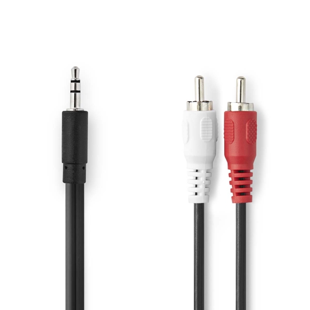 Nedis Stereo Audio kabel | 3.5 mm Hanstik | 2x RCA Hanstik | Nikkelplateret | 1.50 m | Runde | Sort | Box