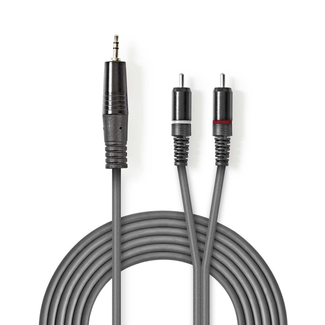 Nedis Stereo Audio kabel | 3.5 mm Hanstik | 2x RCA Hanstik | Nikkelplateret | 1.50 m | Runde | Mørkegrå | Kartonhylster