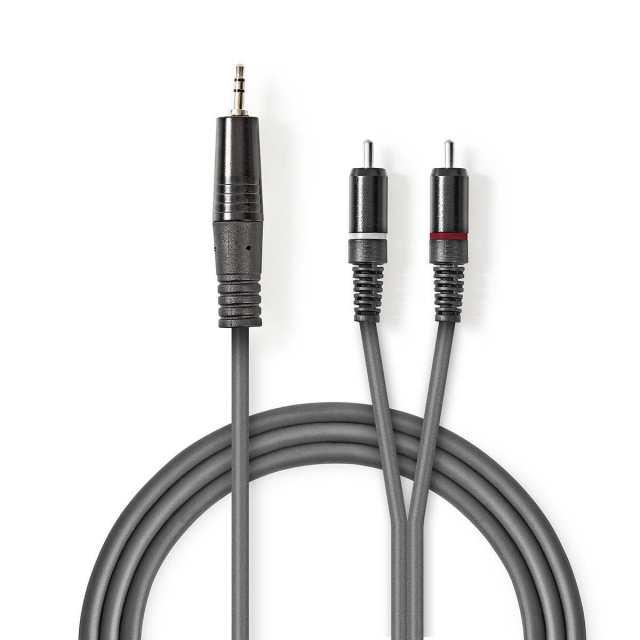 Nedis Stereo Audio kabel | 3.5 mm Hanstik | 2x RCA Hanstik | Nikkelplateret | 3.00 m | Runde | Mørkegrå | Kartonhylster