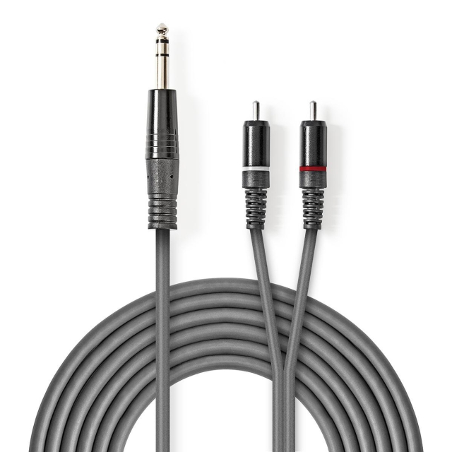Nedis Stereo Audio kabel | 6.35 mm Hanstik | 2x RCA Hanstik | Nikkelplateret | 1.50 m | Runde | Mørkegrå | Kartonhylster