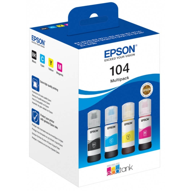 EPSON Blæk Multipak C13T00P640 104 Sort Cyan Magenta Gul
