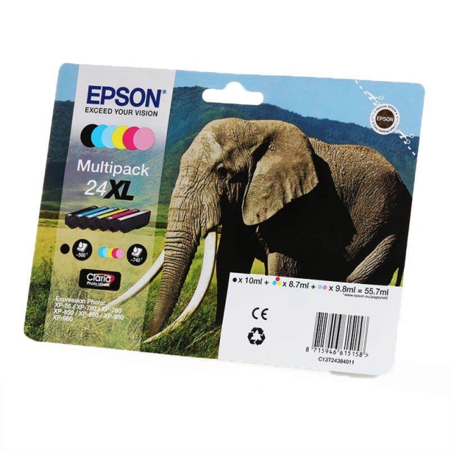 EPSON Blæk Multipak C13T24384011 24XL Elephant BK/C/M/Y/LC/LM