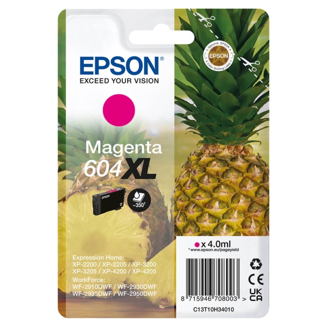 EPSON Blæk C13T10H34010 604XL Magenta Ananas