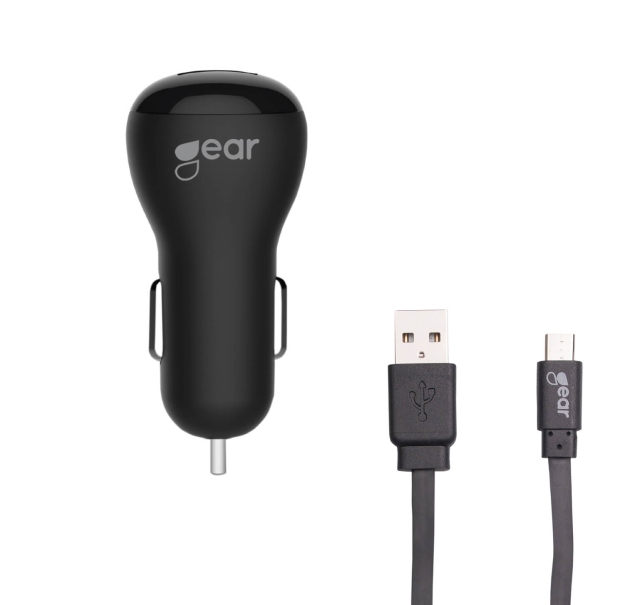 Gear Lader 12/24V 2xUSB 2,4A + MicroUSB Kabel 1.0m Sort