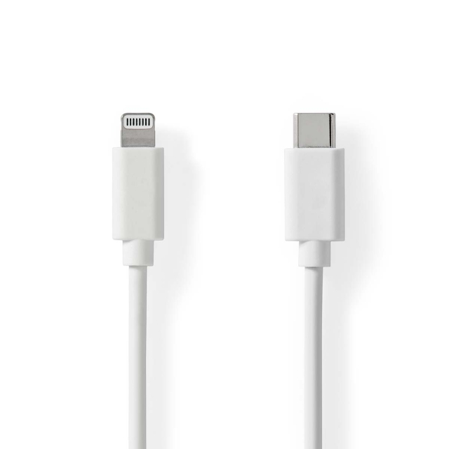 Nedis Lightning Kabel | USB 2.0 | Apple Lightning 8-pin | USB-C™ Han | 480 Mbps | Nikkelplateret | 1.00 m | Runde | PVC | Hvid | Label