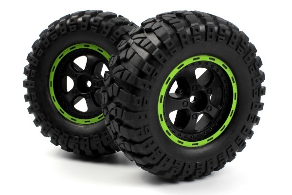 BLACKZON Smyter Desert Wheels/Tires Assy (Blk/Green/2pcs)